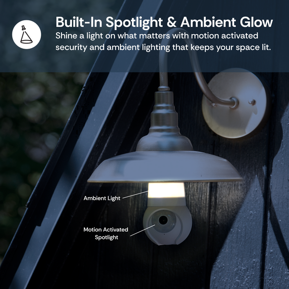 Motion activated security light with spotlight and ambient glow feature on a dark background.
