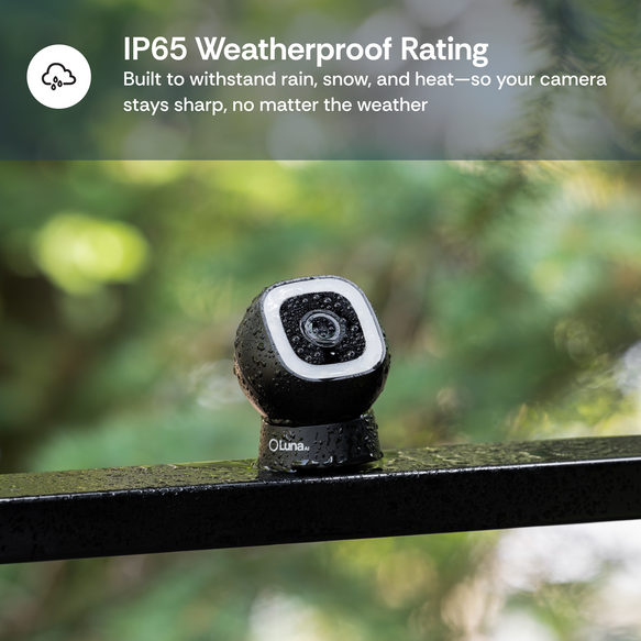 Weatherproof security camera on a metal surface with greenery in the background