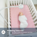 Baby camera over a crib with a sleeping baby in it and text about "Breathing Detection" feature.