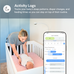 Baby being cared for by a woman with an app on a smartphone displaying activity logs.