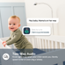 Baby in a crib with text indicating two-way audio feature, brand 'Luna' visible.