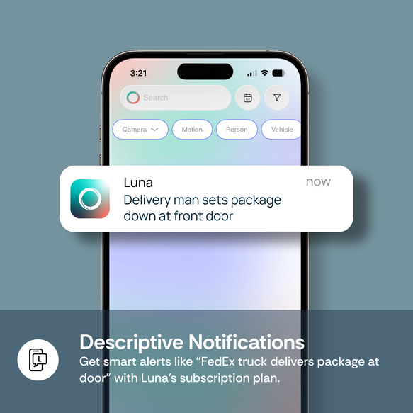 Smartphone with Luna app notification on a blue background