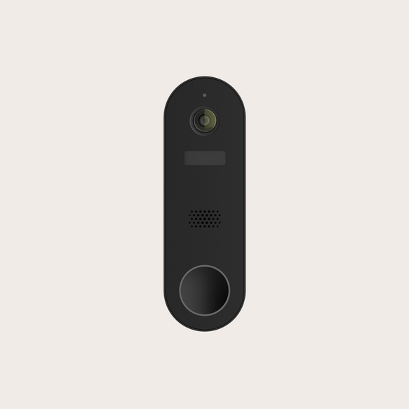 Black doorbell camera on a light gray background