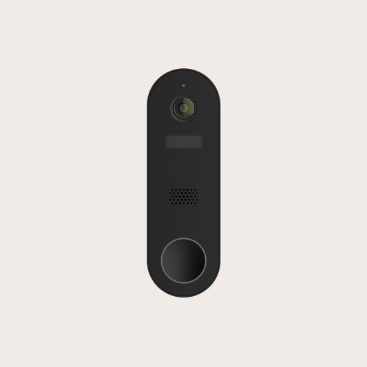 Black doorbell camera on a light gray background