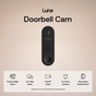 Luna doorbell cam on a beige background with features listed below.