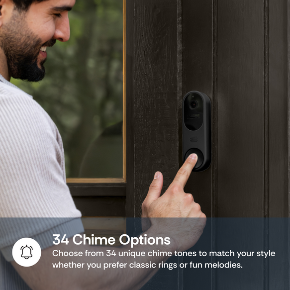 Person using a doorbell camera with text about chime options.