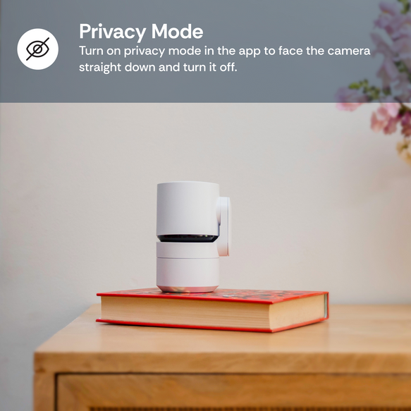 White camera on a red book with text about privacy mode