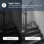 Comparison of a dog on stairs with and without night vision feature.