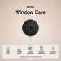 Luna Window Cam on a beige background with features listed below.